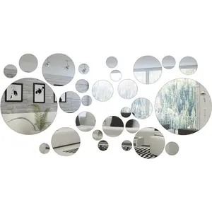 32 Pieces Mirror Wall Stickers Removable Acrylic Mirror Setting Adhesive Round Circle Mirror Tiles Decals for Home Living Room Bedroom Decor Installation Tiles Sticker Decorative