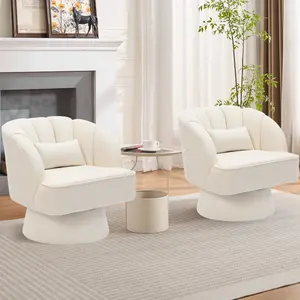 Garvee Modern Swivel Barrel Accent Chair - Velvet Upholstery, Striped Backrest, Soft Padding, 360° Rotating Lounge Armchair for Living Room, Bedroom, Reading Nook