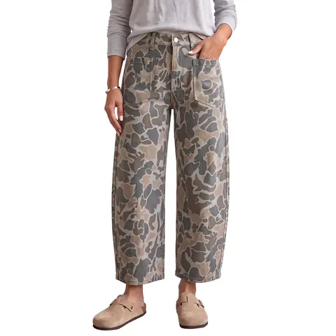Mntaor Women’s High-Waist Camo Print Wide-Leg Cropped Denim Pants - Baggy Ankle-Length with Pockets, Edgy Grunge Outfit for Concerts, Casual Outings