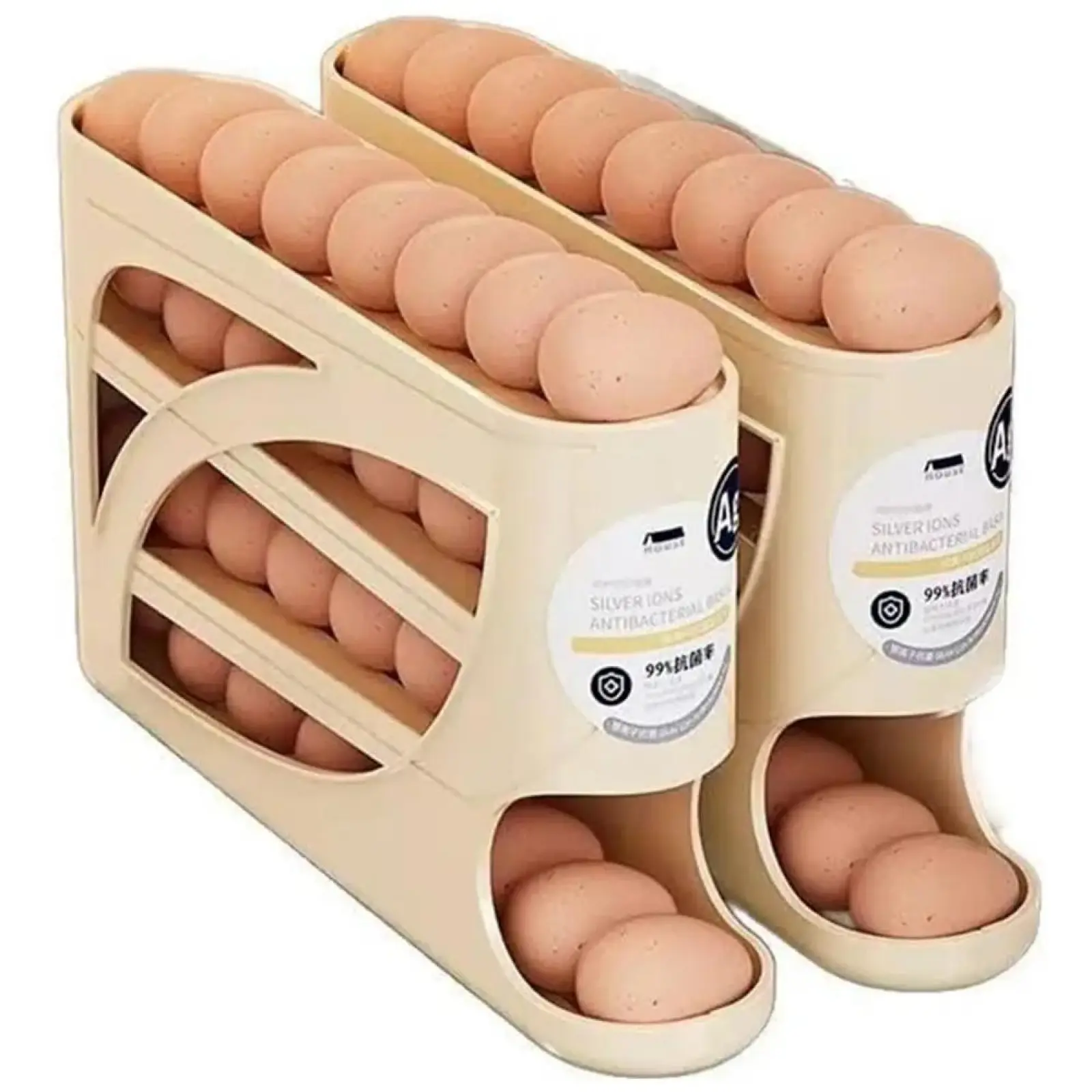 [JULIANG]Large Capacity Stackable Egg Organizer: Model Xinghao Home Refrigerator Rolling Storage Tray, Kitchen Fridge Side Door Freshness Rack, Space-Saving Refrigerator Accessories.