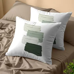 Gradient Green Brushstroke Color Block Pillow (One Pair, With Filling), Minimalist And Premium, Modern Art Style, Suitable For Teenage Bedrooms, Rental Houses And Ins-style Home Scenarios, Both Decorative And Practical, Perfect For Gifting Or Personal Use