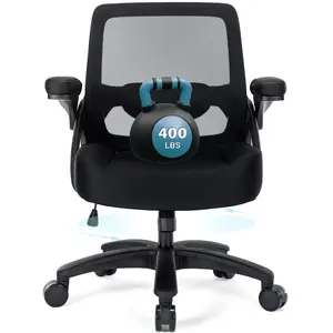 400lb Big and Tall Office Chair with Flip Arms, Heavy Duty Home Office Desk Chair, Wide Seat Computer Chair for Heavy People, Executive Rolling Swivel Task Chair for Adults