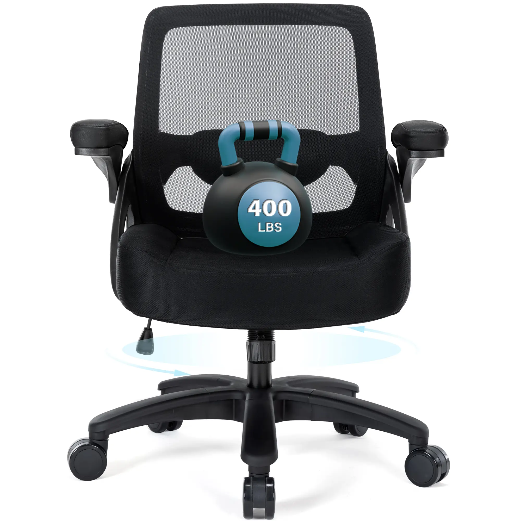400lb Big and Tall Office Chair with Flip Arms, Heavy Duty Home Office Desk Chair, Wide Seat Computer Chair for Heavy People, Executive Rolling Swivel