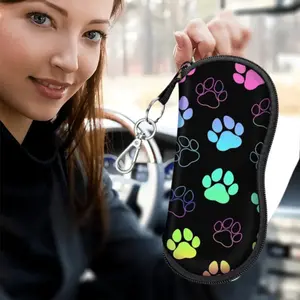 "Eye-Catching Organizer" Colorful Dog Paw Print Fashion Glasses Case - Durable Rubber Car Interior Organizer for Glasses Protection & Storage