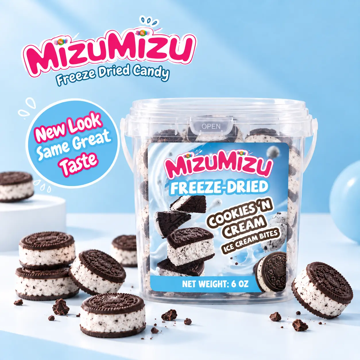 MIZUMIZU Freeze-Dried Cookiesncream Mini Ice Cream Sandwich Bites - Chocolate-Flavored Sweet Snacks, Airier Crunch, Mini Portions