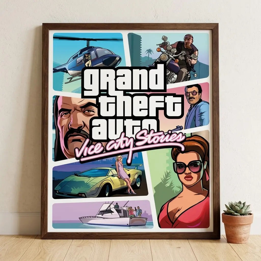 Grand Theft Auto Vice City Poster, Retro Gaming Wall Art, Open World Game Print, Gamer Room Decor, Video Game Poster, No Frame