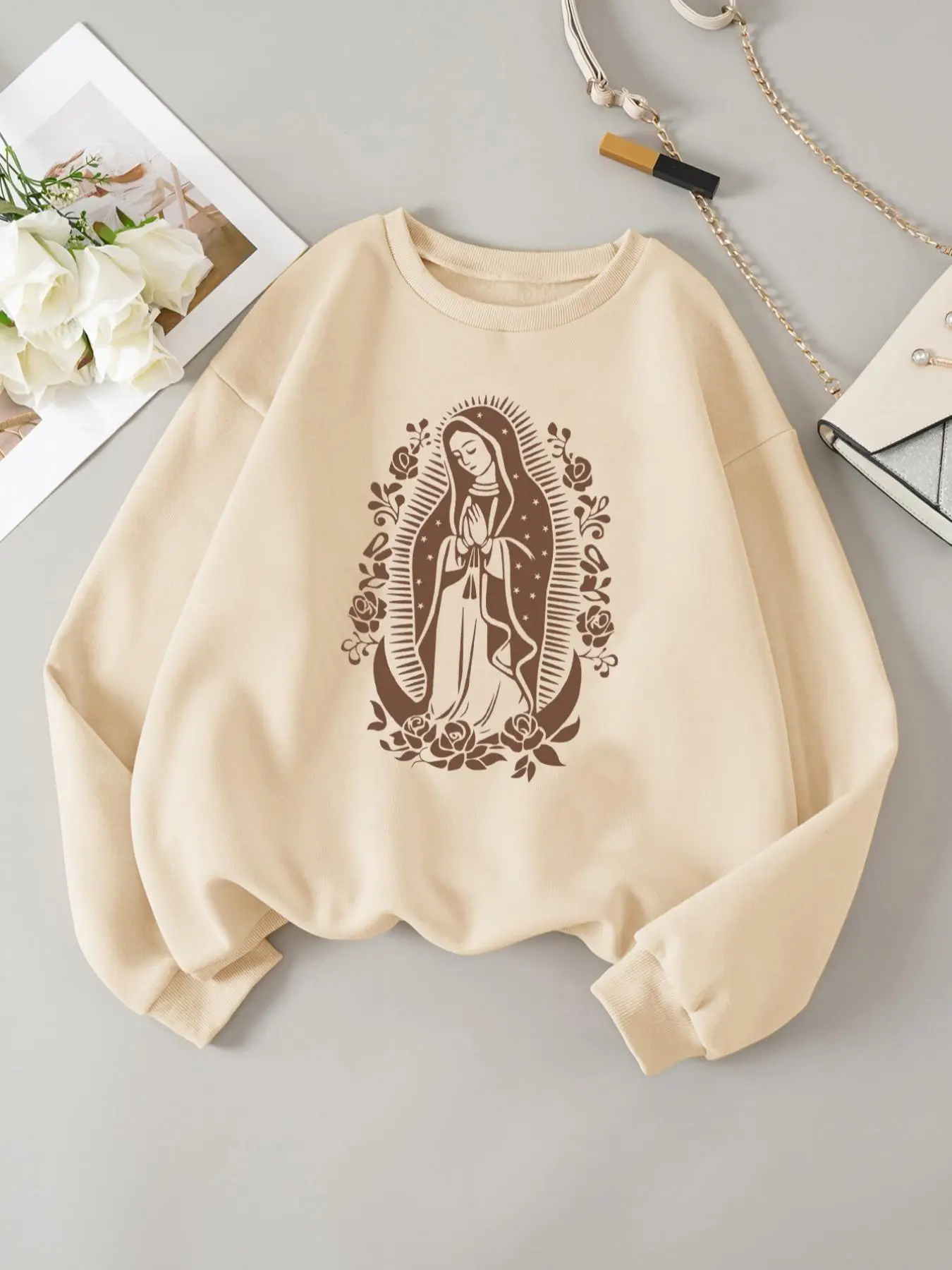 Women's Streetwear Figure Print Longsleeves Crewneck Sweatshirt, Casual Long Sleeve Crew Neck Pullover, Country Outfits, Women's Clothes, Comfort Lady
