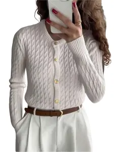 Women's Knitted Cardigan with Button Details, Long Sleeve Regular Fit Top, Medium Stretch, Spring & Fall Wear