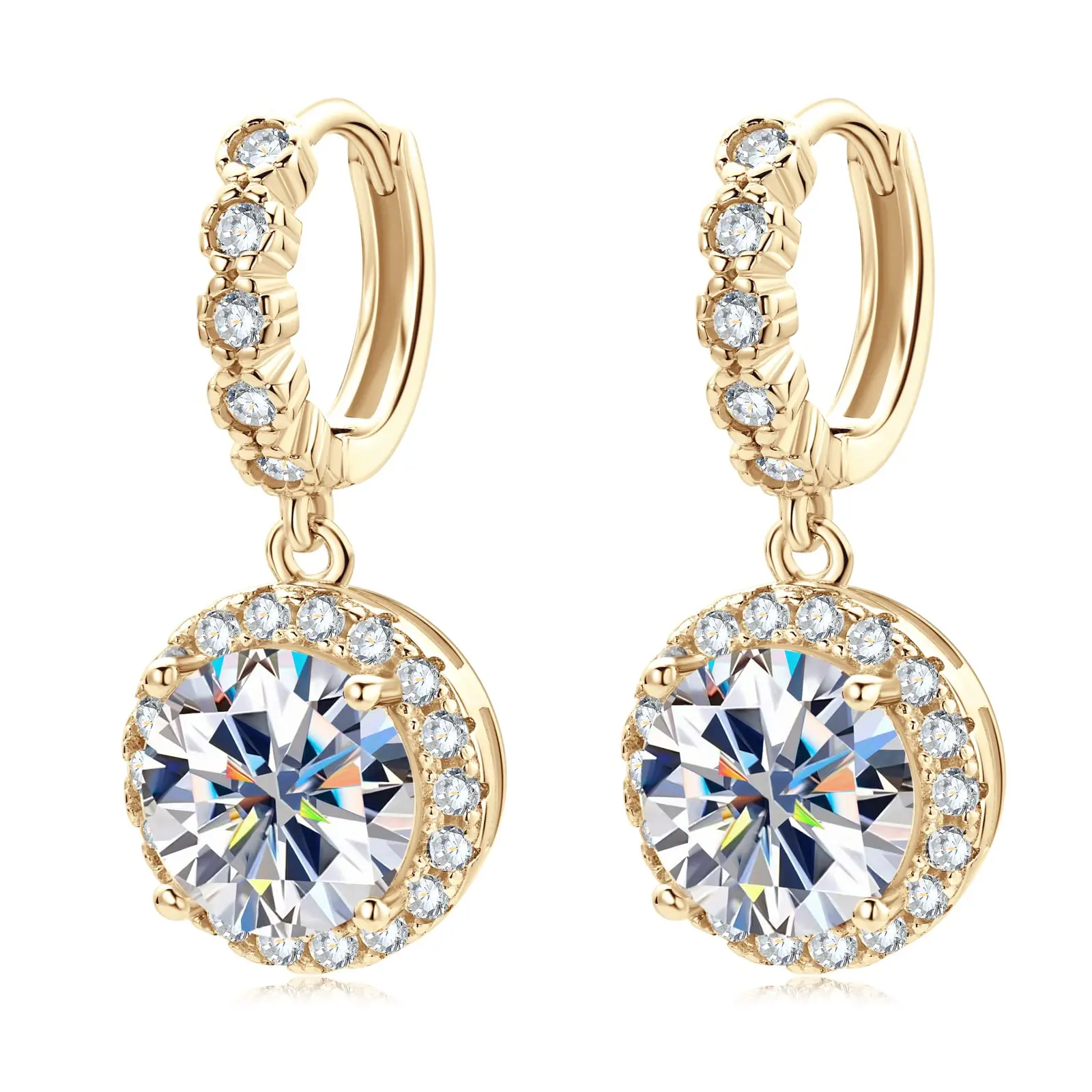 Dangle Drop Earrings for Women 1.0ct D Color Brilliant Round Cut Earring 14K Plated Gold Cubic Zircon Dangling Chandelier Sparkly 14K Gold Plated Dainty Trendy Jewelry