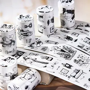 Minimalist & Character Tape, 200cm Easy Tear Adhesive Strip, Perfect for Handmade Journals, Scrapbook Materials, Record Every Healing Moment