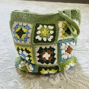 Crochet Bag, Granny Square Bag, Crochet Tote, Retro Bag, Cute Bag, Gift for her, Knit Bag, Green Tote