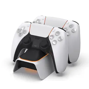 PS5 Gamepad Dual Charger - White ABS Material Wireless Controller Charging Station for PS5 Handles - Entry Level to Hardcore Level Support with Wrist Support LED Colorful