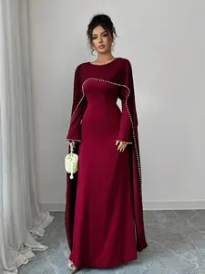 Women's 2025 Autumn/Winter New Elegant Long Dress With Delicate Pearl Decoration