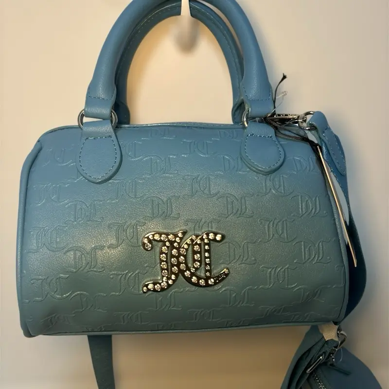 Juicy Couture Blue Mini Bowler Bag  Matching Pouch | Y2K Crossbody Set