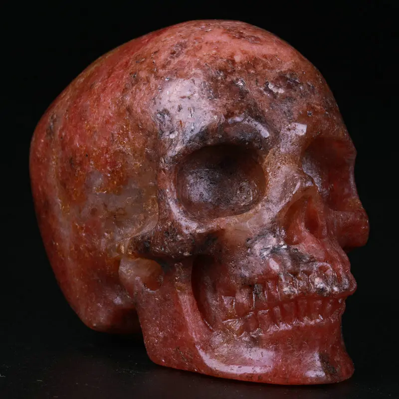 2.0in Pink Non-Natural Rhodonite Carved Crystal Skull - Super Realistic, Crystal Healing Ornamental Home Decor, Room & House Decor Accessory