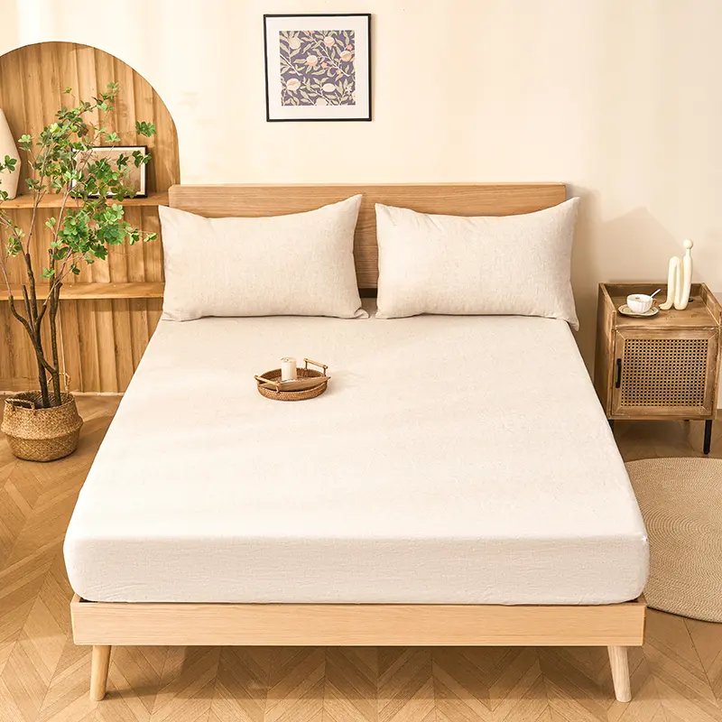 PUREFIBER 100% Flax Linen Oatmeal Fitted Sheet - Breathable Sheets, Natural Look, Linen Weave, Eco-Friendly, Durable Bedding Accessories for All-Season Comfortable Sleep