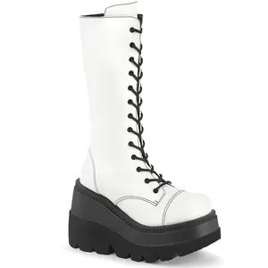 Demonia Shaker-72 White Vegan Leather Knee-high Boots