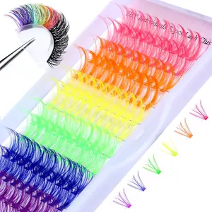 Colored Lash Clusters Individual Lashes D Curl 14mm 16mm Mixed 6 Colors Rainbow DIY Eyelash Extension Colorful Cluster Lashes Pack