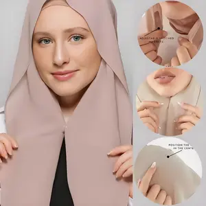 Newest Instant Chiffon Hijab With Magnetic Buckle Solid Color Woman Muslim Hijab Scarf Islamic Turban Fashion Headband Shawl