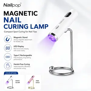Magnetic Cordless Nail Lamp, Portable UV LED Gel Curing Light with Stand, White/Pink
