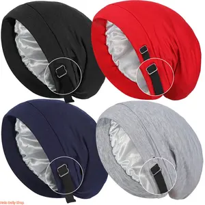 2026 new cotton solid color nightcap, hot-selling double-layer lined satin chemotherapy cap, elastic pullover cap