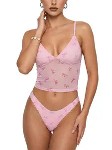 Rosegalette 2pcs Blue Floral Bowknot Plunging Neck High Leg Tankini Set Bowknot Decor Tankini Set bathing suit women Tankini for Women beach holiday vacation size bathing suit split swimsuit stylish beachwear swimsuit women