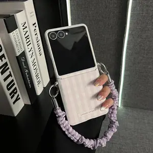 Korean Cute Fresh Purple Stripes Grid Rope Phone Case for Samsung Galaxy Flip7 flip7 Zflip6 5 Zflip5 4 3 Shockproof Back Cover