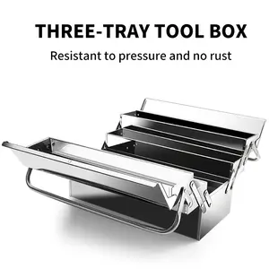 OUDISI Extra Large Heavy Duty Stainless Steel Folding Tool Box - Lock Mechanism, 2-Layer/3-Layer Design, Waterproof, Rust-Proof, Spacious Storage for Workshop, Garage