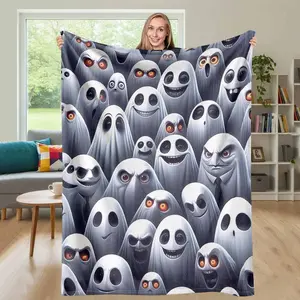 Spooky Ghosts Flannel Blanket Scary Crowd Print Super Soft Lightweight Warm Cozy Perfect for Halloween Decoration Spooky Theme Parties Movie Nights