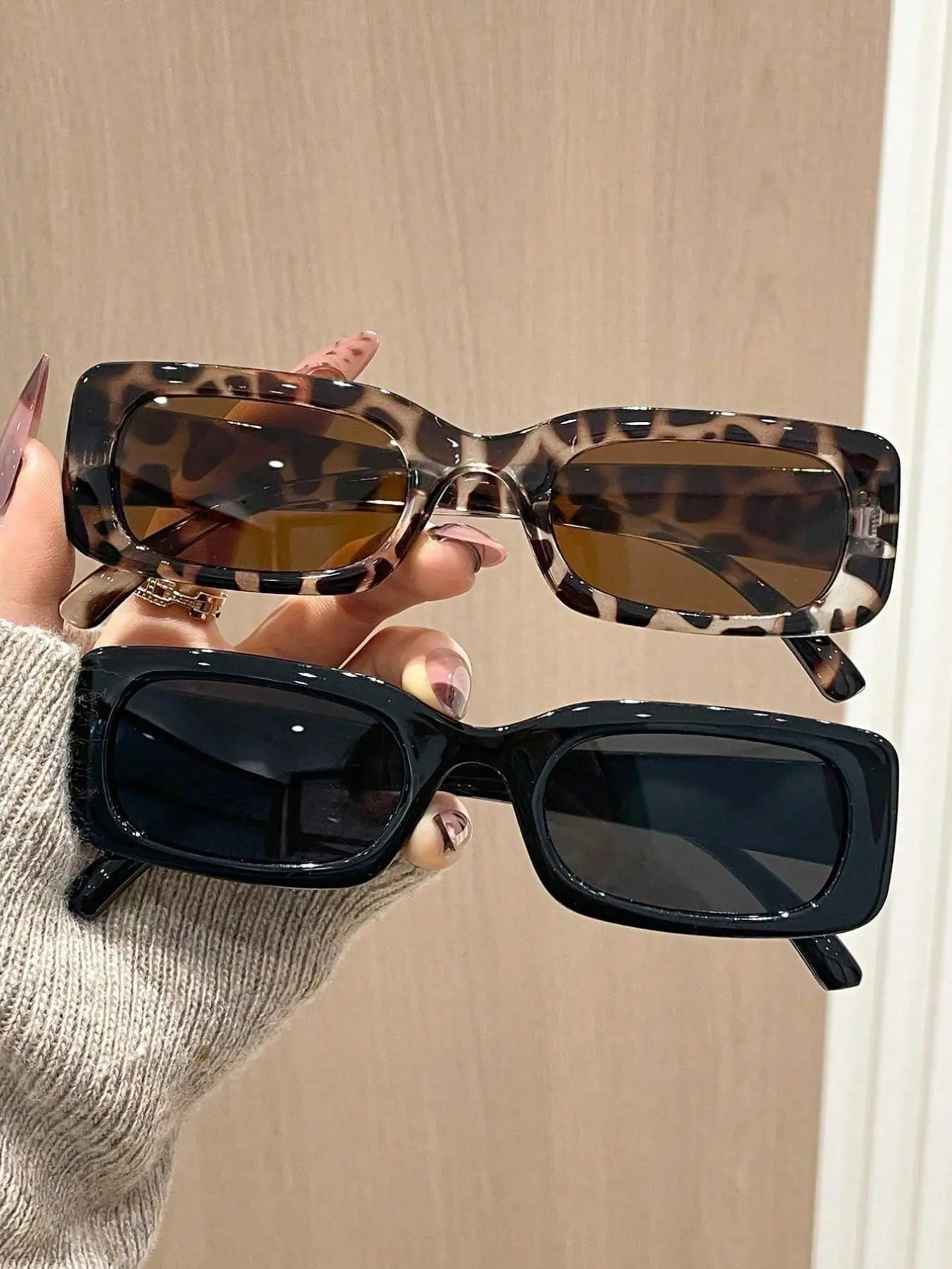 Women's Rectangular Vintage Multicolor Lightweight Sunglasses, Plastic Sunglasses, Rectangle Frame Sunglasses, Vintage Trendy Sunglasses, Perfect for Daily Wear, Driving, Fishing, Outdoor Leisure Activities, Lightweight Durable Sunglasses