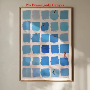 Vintage Pool Swimmer Wall Art Print, Unframed Art Print, Vintage Prints, Summer Blue Canvas Painting, Retro Poster Decor for Living Room & Bedroom, Artistic Home Decor, Unique Gift Idea