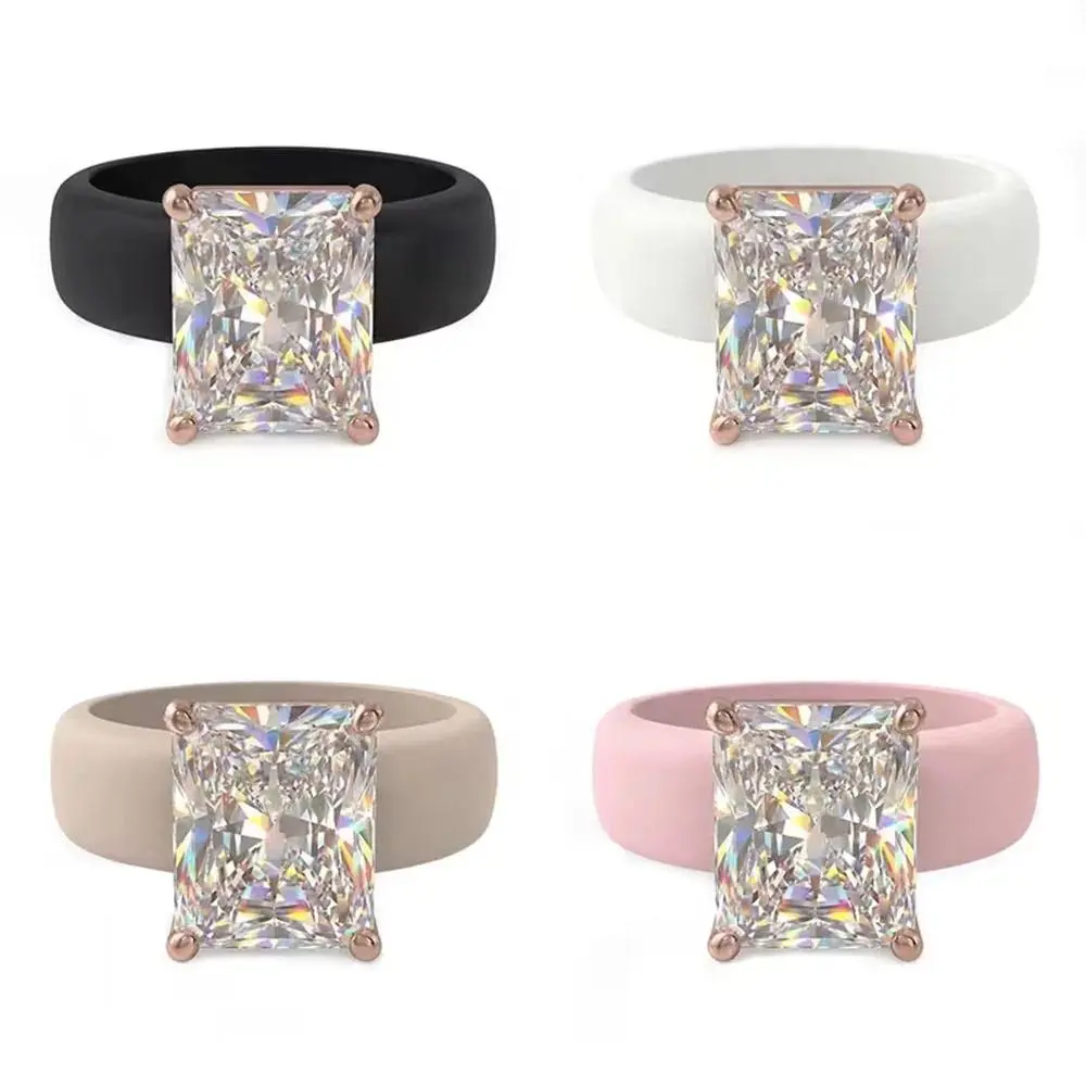 Women's Elegant Silicone Crystal Ring - Minimalist Sparkle Gemstone Band, Soft Comfortable Fashion Costume Jewelry