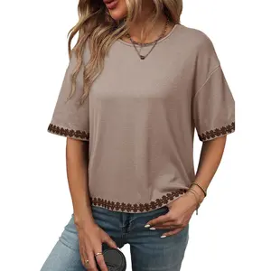 Dokotoo Womens Tops Casual Summer Crewneck Short Sleeve Color Block Loose Oversized Basic Tee