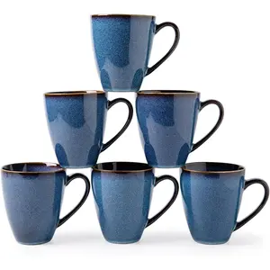17 OZ Coffee Mugs Set of 6, Large Ceramic Blue Coffee Mugs Set with handle for /Latte/Milk/Cocoa, Funny  Cups for Office and , Engagement Gifts. (Starry Blue)