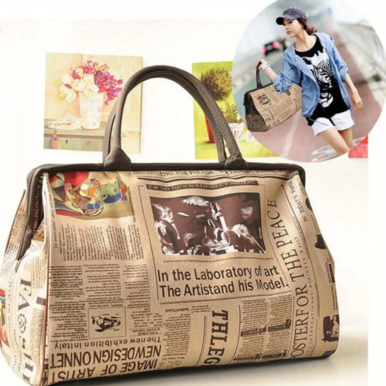 Color Block Canvas Shoulder Tote Bag for Women, Large Casual Laptop Bag with Zipper for Office and Teachers, Bags, Accessories For Women