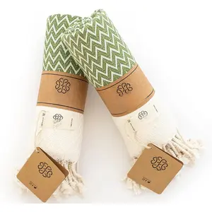 Hand Towels Set of 2-18 x 40 Inches - Decorative Bathroom Peshtemal Towel for Hand, , Hair, Yoga, , Dishcloth, Kitchen and Bath -  Pure Cotton (Olive)