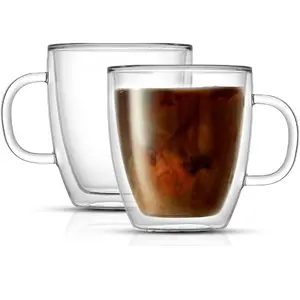 Double Wall Insulated Glasses - Coffee Mugs (Set of 2) - 13.5-Ounces