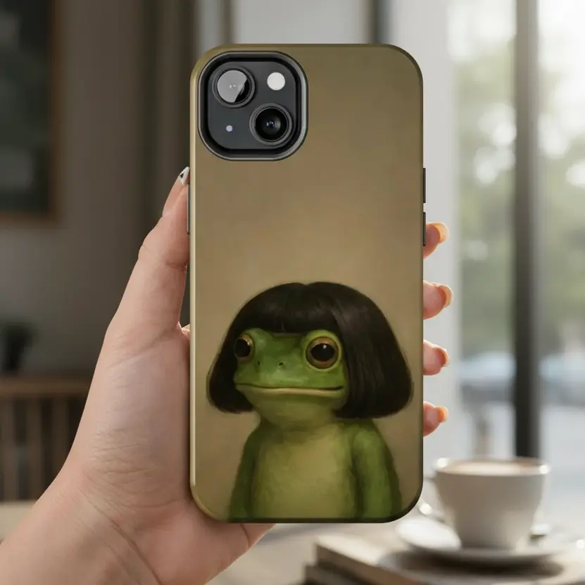 Funny Frog Bob Haircut Meme Phone Case, Weird Art Animal Humor Cover, Trending Gift for iPhone