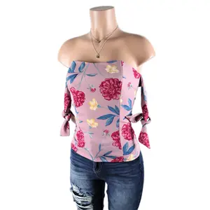 Floral Tied Shoulder Top Tube Womenswear Polyester Spandex