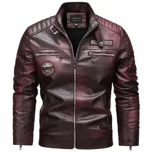 Men's burgundy PU leather motorcycle jacket - Quilted details, multiple zippers, bicycle and street fashion outerwearRAIMENTRY