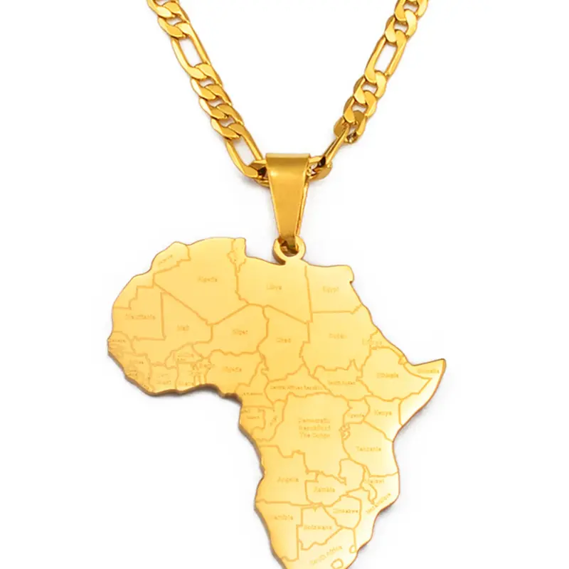 1pc Africa Map & Country Name Pendant Necklace, African Heritage Jewelry for Women & Men, Nigeria, Congo, Ghana, All Seasons Wear, Fashionable Gift, Stainless Steel Chain Necklace