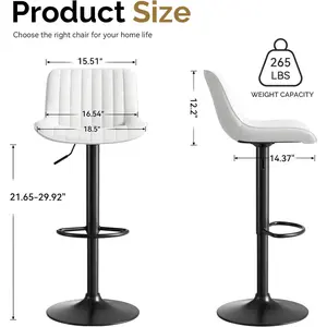 Bar Stools Set of 2, Kitchen Swivel 30 inch Adjustable Island Bar (White)