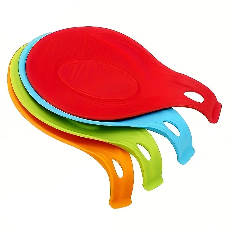 4pcs Heat-Resistant Spoon Rests - Non-Slip Kitchen Utensil Holders with Ergonomic Handles, Easy-Clean Plastic Spoon Pads for Countertop & Table, Multi-Purpose Organizer for Spatulas,