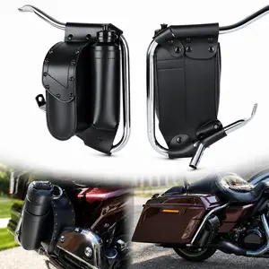 2PCS Motorcycle Saddlebag Guard Bags PU Leather Side Storage Pouches Black