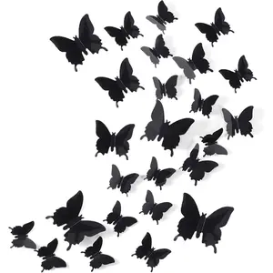 3D Butterfly Wall Decor, 48PCS Removable Mural Stickers Wall Stickers Decal for Home and Room Decoration (Black)