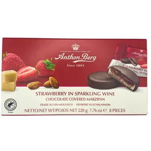 Anthon Berg Marzipan Chocolate Strawberries in Champagne - 8 Pieces - Danish Snack - Holiday Box - Christmas Candy - Bonbon Snack Bonbon Almond Dessert