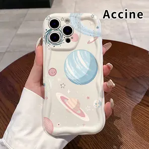 Cream Phone Case for iPhone 17 Pro Max 16 Plus 15 14 13 12 11 Air E Cosmic Dreamscape Pattern Curly Wave Frame Pocket-Friendly Shockproof Silicone Protective SoftCream Case Cellphone Casing