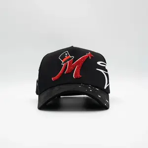 Thirty One Hats x El Mago Red "M" Premium Streetwear Snapback – Black Adjustable Unisex Hat for Men & Women Featuring Rhinestone Letter Embroidery and Bold Urban Design Inspired by Modern Street Fashion