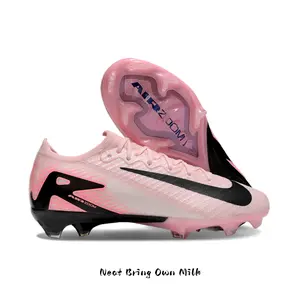 Textured breathable woven low-cut competitive soccer cleats adopt moisture-wicking thin lightweight mesh fabric, slim zero-bulk ankle lining, rugged pink multi-stud traction rubber outsole with powerful turf grip