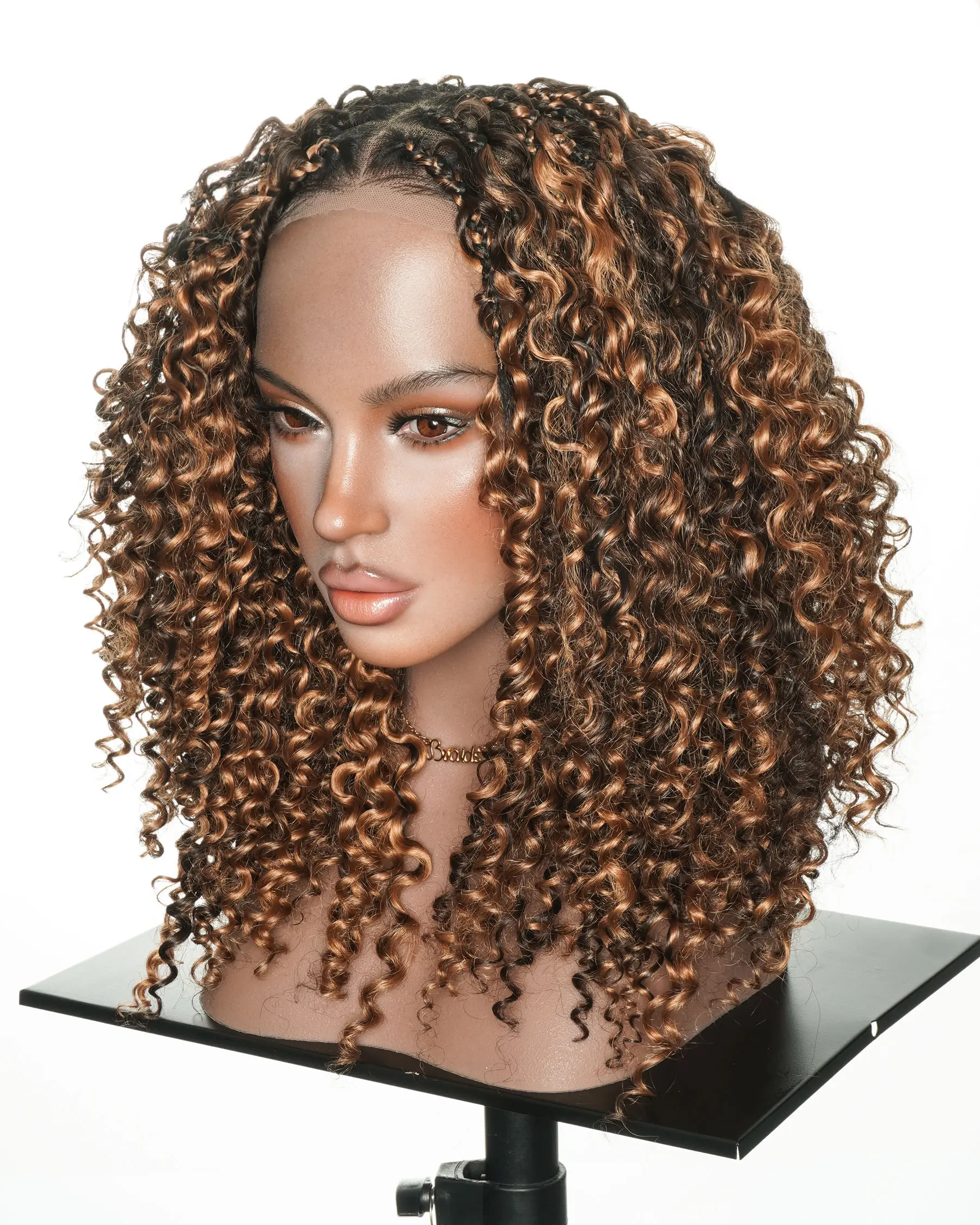 uBraids 14" Deep Wave Knotless Boho Box Braided Wig With Swiss HD Lace Blend Human Hair Curls Hand Tied Frontal and Double Lace Back Glueless Lace Wigs Lace Wear Wigs